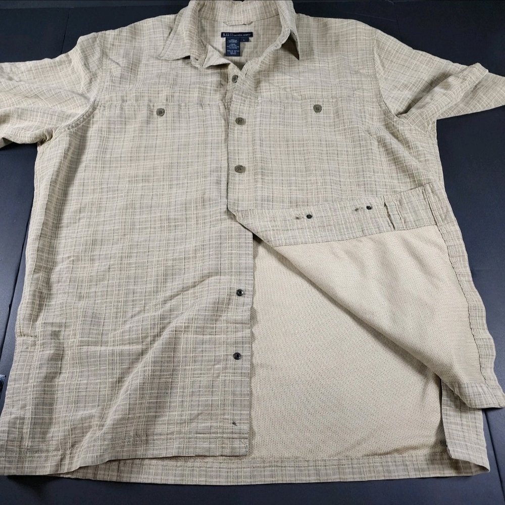 5.11 Tactical Series Shirt Mens L Beige Brown Taclite Short Sleeve Plaid